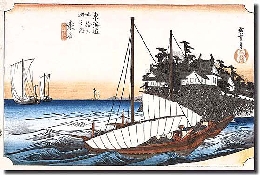 「宮」から海上七里の「桑名」の宿　歌川広重画(保永堂版) 三菱UFJ銀行所蔵