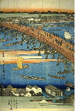 永代橋越しに深川新地の火の見櫓が見える（国立国会図書館所蔵）